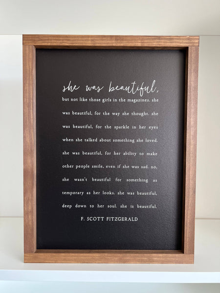 She Was Beautiful | Mother's Day Gifts: White / Light Oak / 8x12" - Lulu Bella Boutique