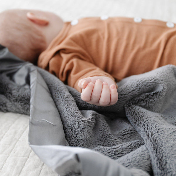 SATIN BORDER RECEIVING BLANKETS: Gray - Lulu Bella Boutique