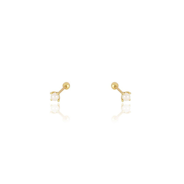 Tiny Pearl Screw Flat Back Earrings: Silver - Lulu Bella Boutique