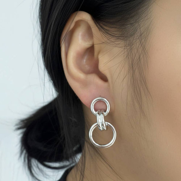 14K Gold Dipped Double Link Drop Earrings: Silver,White - Lulu Bella Boutique