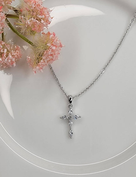 CZ Small Cross Necklace: Gold - Lulu Bella Boutique