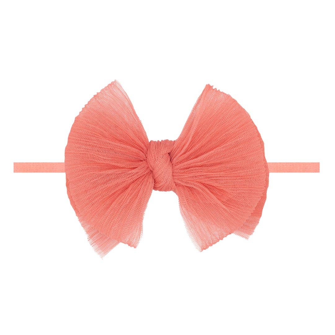 Baby Bling® Tulle FAB® Skinny nylon headband with tulle bow: Pleated Coral - Lulu Bella Boutique