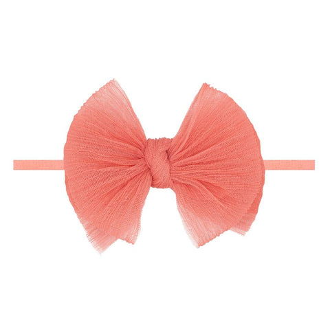 Baby Bling® Tulle FAB® Skinny nylon headband with tulle bow: Pleated Coral - Lulu Bella Boutique