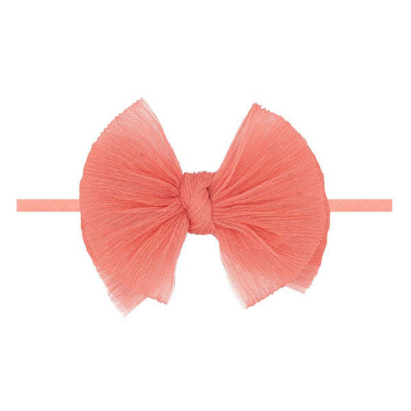Baby Bling® Tulle FAB® Skinny nylon headband with tulle bow: Pleated Rose Quartz - Lulu Bella Boutique