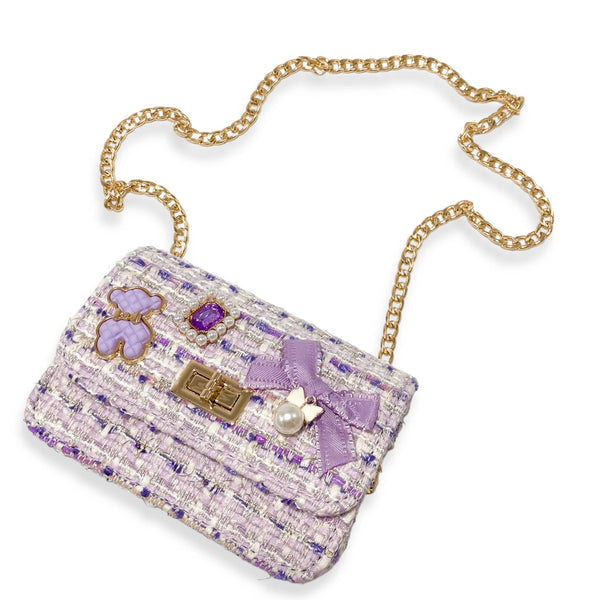 B1322 Teddy & Bow Tweed Purse (2 Colors): Purple