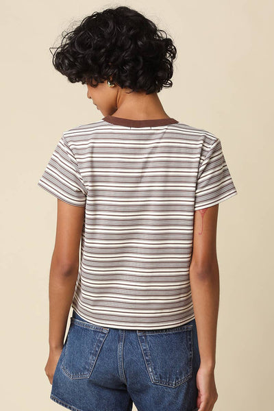 Mila Stripe Baby Tee: Brown Cream
