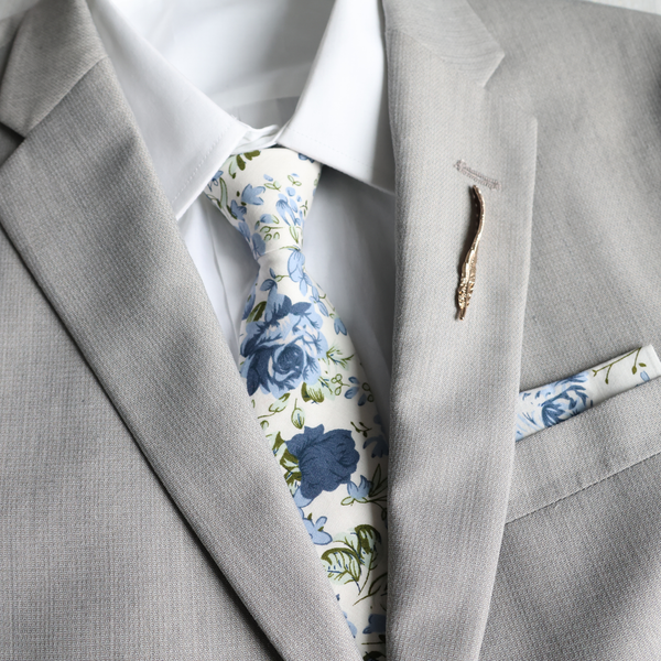 Sawyer Dusty Blue Floral Tie: Skinny Regular Length