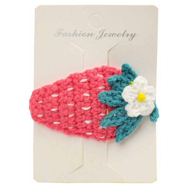 STRAWBERRY CROCHET KNIT SNAP HAIR PIN, LVHA 407: PINK - Lulu Bella Boutique