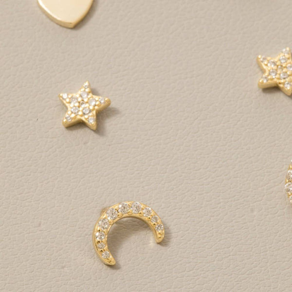 Sterling Silver Cz Pave Heart Star Moon Stud Earrings Set: GZ - Lulu Bella Boutique