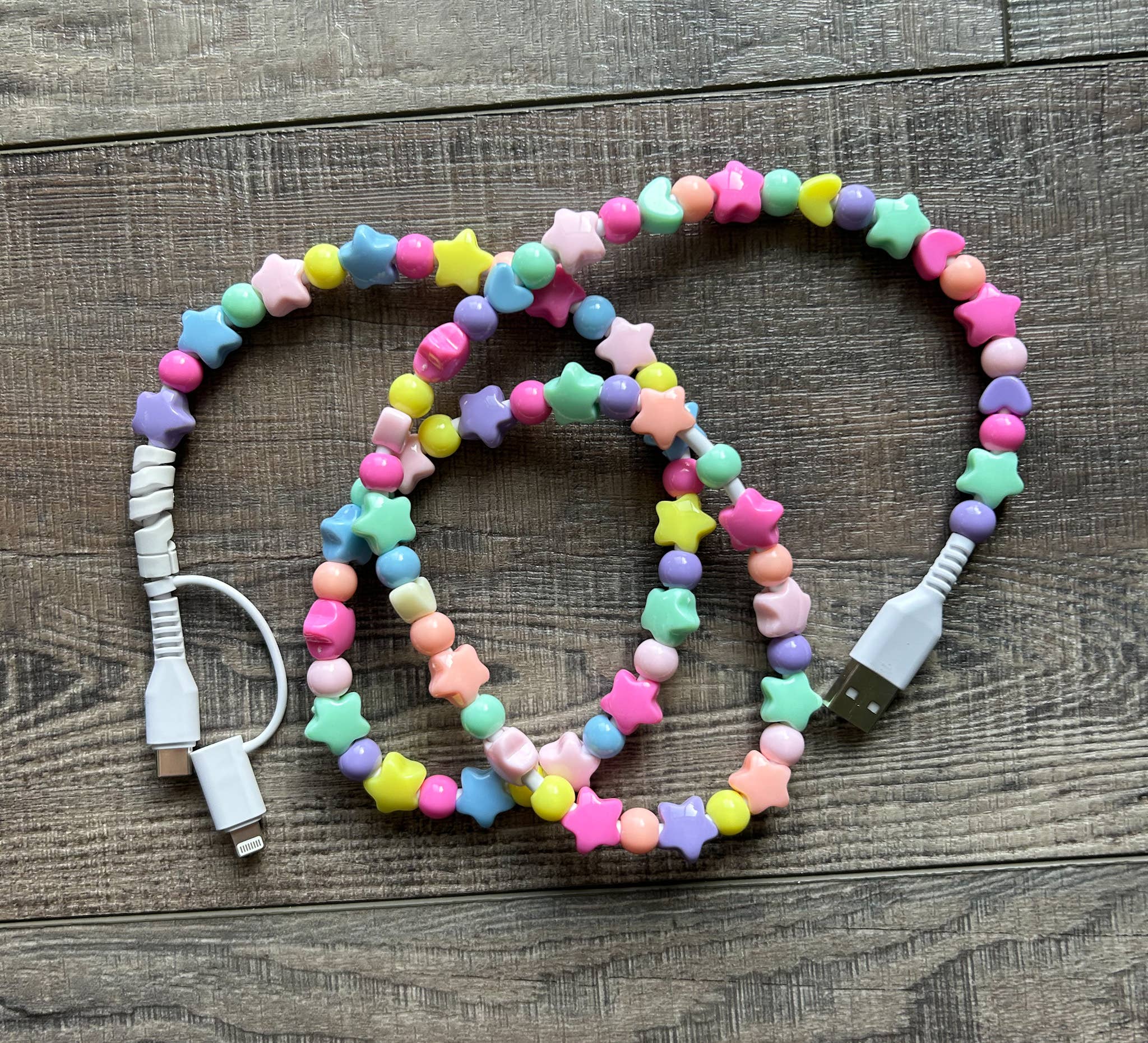 Stars Beaded Phone Charger with Lightning & USB-C Cable - Lulu Bella Boutique