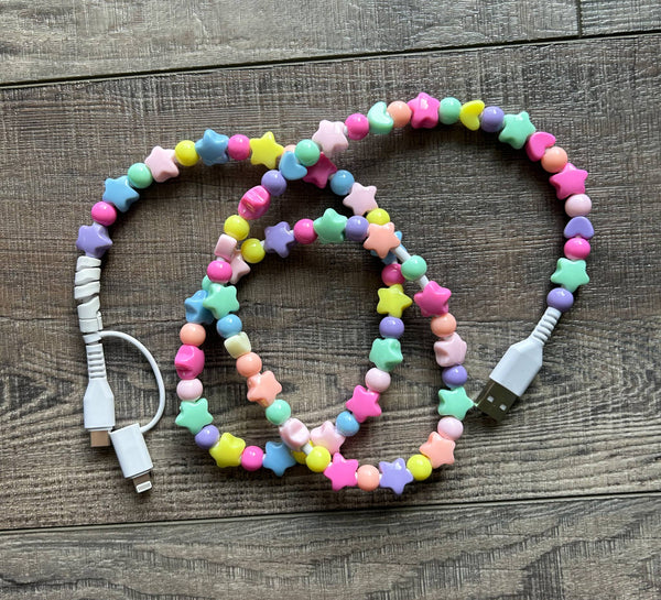 Stars Beaded Phone Charger with Lightning & USB-C Cable - Lulu Bella Boutique