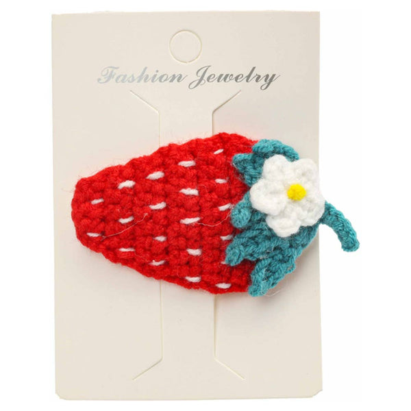 STRAWBERRY CROCHET KNIT SNAP HAIR PIN, LVHA 407: PINK - Lulu Bella Boutique