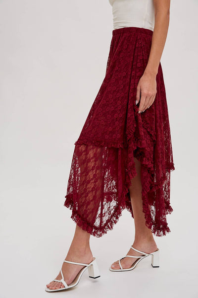 LACE TIER MIDI SKIRT: ECRU