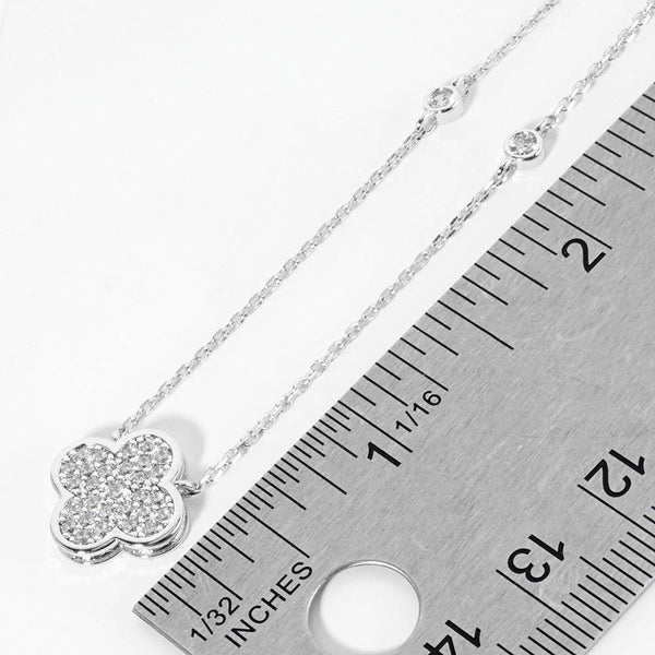 Gold Dipped CZ Pave Quatrefoil Pendant Accent Bezel Station Chain Necklace: Clear,Gold - Lulu Bella Boutique