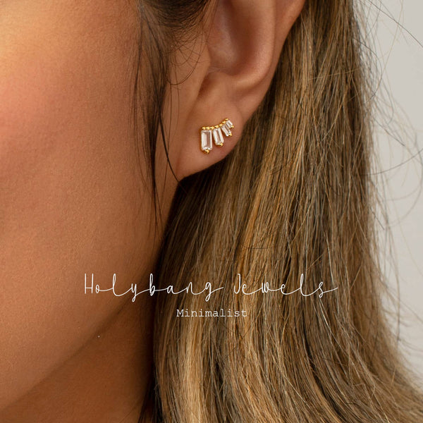 BAGUETTE MINIMALIST WEDDING EARRINGS - E-S3144: Gold