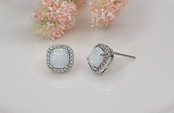 LAB GROWN OPAL STUD EARRINGS.: LIGHT BLUE OPAL/GOLD / Small - Lulu Bella Boutique