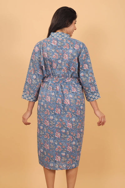 Vintage Floral Cotton Kimono Robe, Boho Bridal Dressing Gown - Lulu Bella Boutique