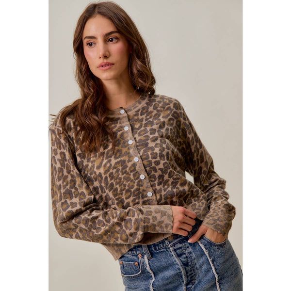 WASHED INSPIRED LEOPARD PRINT SWEATER CARDIGAN: LEOPARD / S - Lulu Bella Boutique