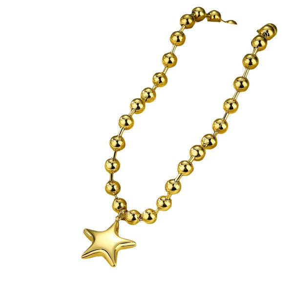 PUFFY STAR CHUNKY BALL CHAIN STATEMENT NECKLACE | 40NK9584: GOLD - Lulu Bella Boutique
