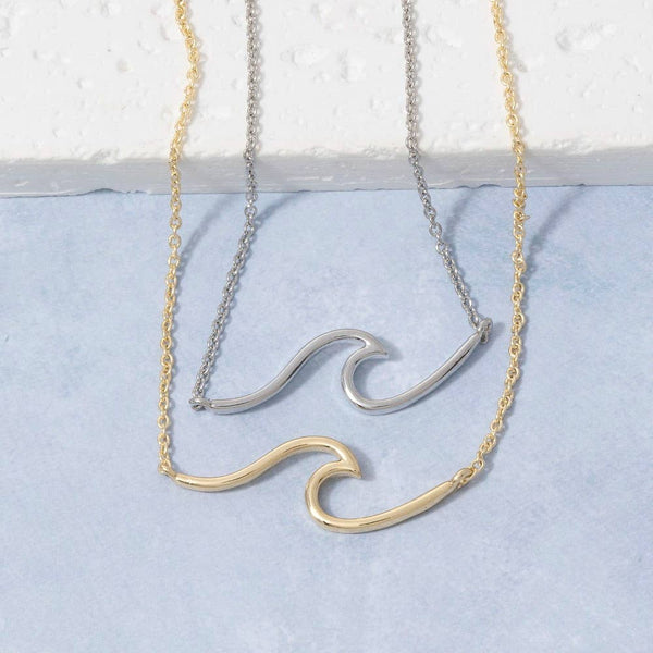 Dainty Wave Pendant Necklace: G - Lulu Bella Boutique