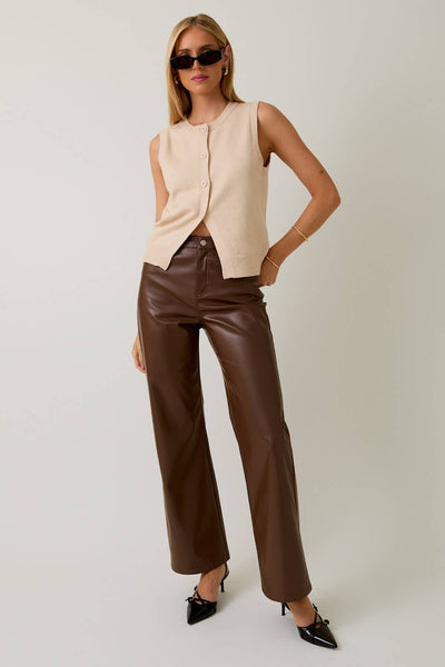 SLEEVELESS BUTTON FRONT SWEATER TOP: CREAM / S - Lulu Bella Boutique