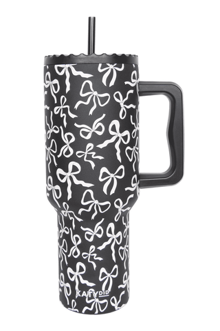 Black & White Bows All Over 38 Oz Drink Tumbler: Black - Lulu Bella Boutique