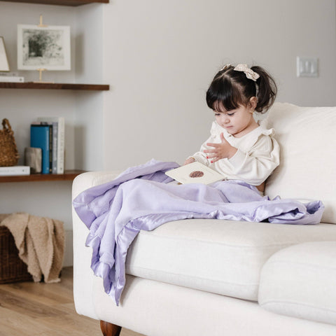 SATIN BORDER RECEIVING BLANKETS: Lavender - Lulu Bella Boutique