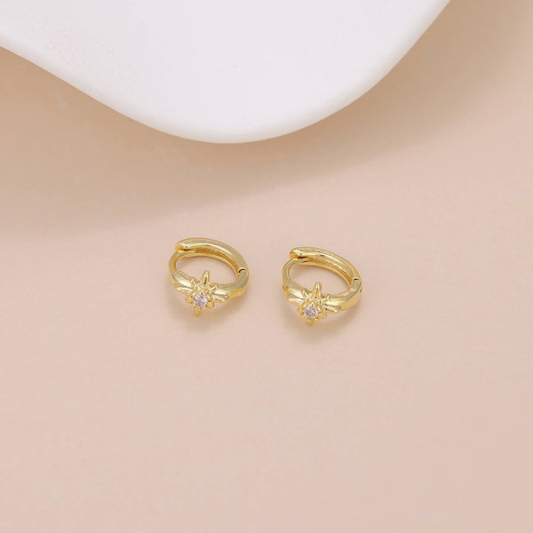 E168 star huggie earring, star huggies, star hoop, starburst: Yellow Gold