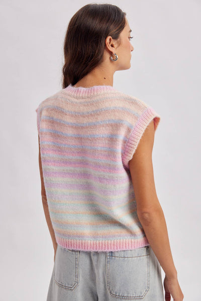 RAINBOW STRIPE SWEATER VEST: BUBBLEGUM/MINT