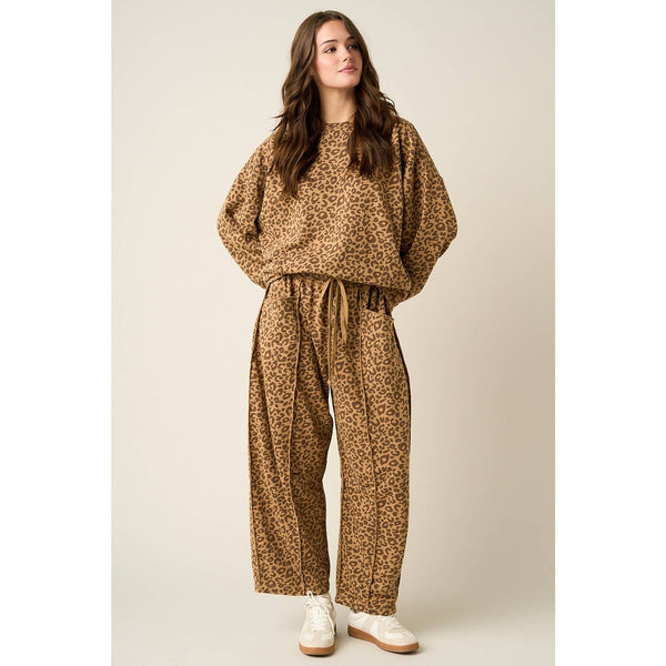 Leopard Print Barrel Pants Sweat Set