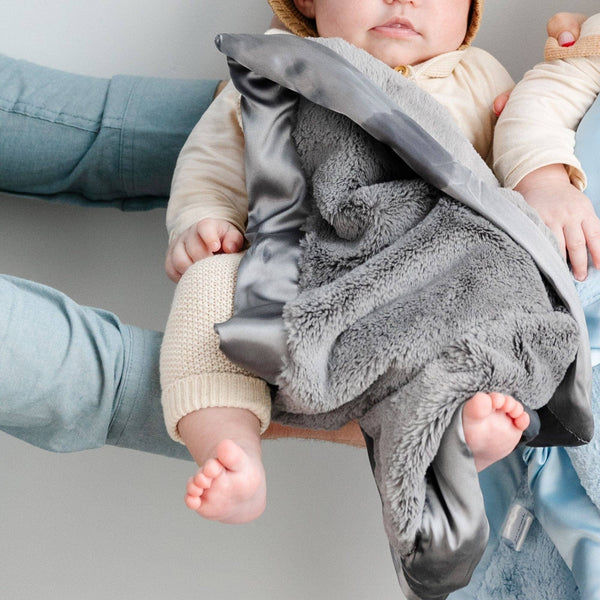 SATIN BORDER RECEIVING BLANKETS: Gray - Lulu Bella Boutique