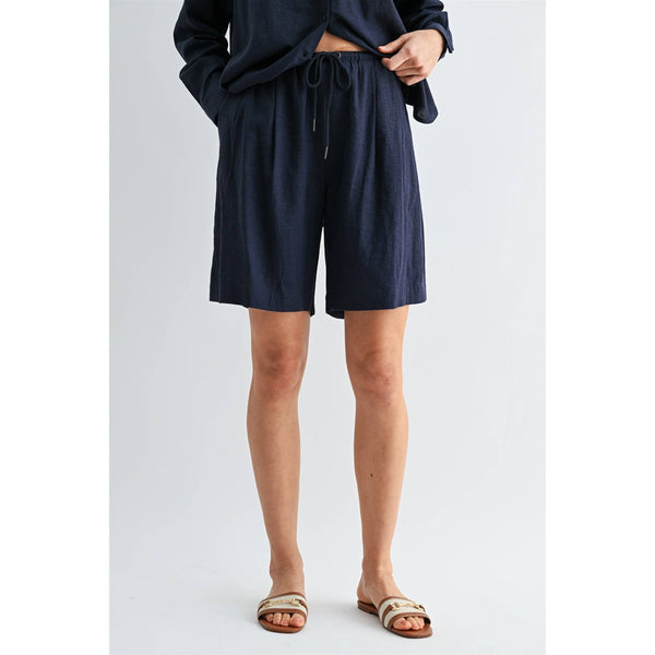 LINEN SHORTS: Navy / S-M-L(2-2-2) - Lulu Bella Boutique