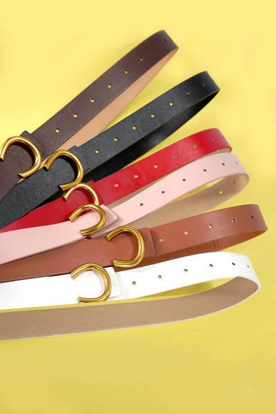 FAUX LEATHER GOLD HORSESHOE BELTS | 40BT642: Red