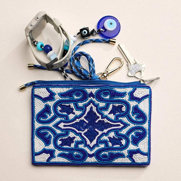 Intricate Geometric Pattern Sequin Seed Beaded Mini Pouch Bag - Lulu Bella Boutique