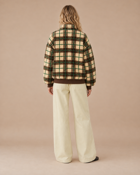 ***HALF PACK*** SA10114J - Plaid Sherpa Bomber Jacket: GREEN/YELLOW / S - Lulu Bella Boutique