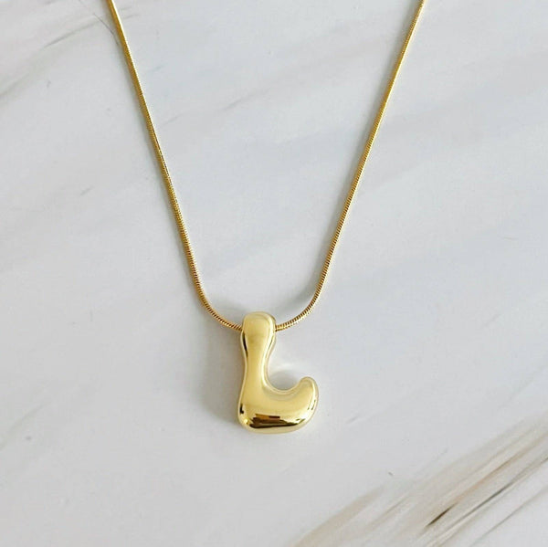 Balloon Letter Initial Necklace: Yellow Gold / T