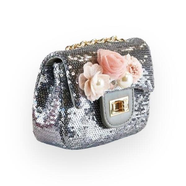 B1301 Floral Appliques Sequin Purse (5 Colors): Purple