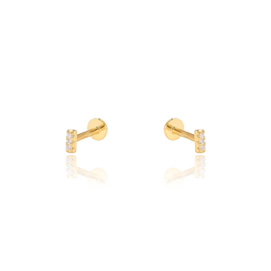 CZ Tiny Bar Screw Flat Back Earrings: 14k Gold