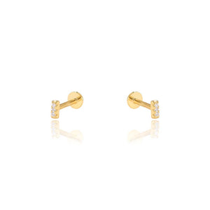 CZ Tiny Bar Screw Flat Back Earrings: 14k Gold