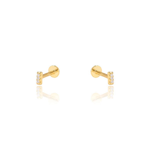 CZ Tiny Bar Screw Flat Back Earrings: 14k Gold