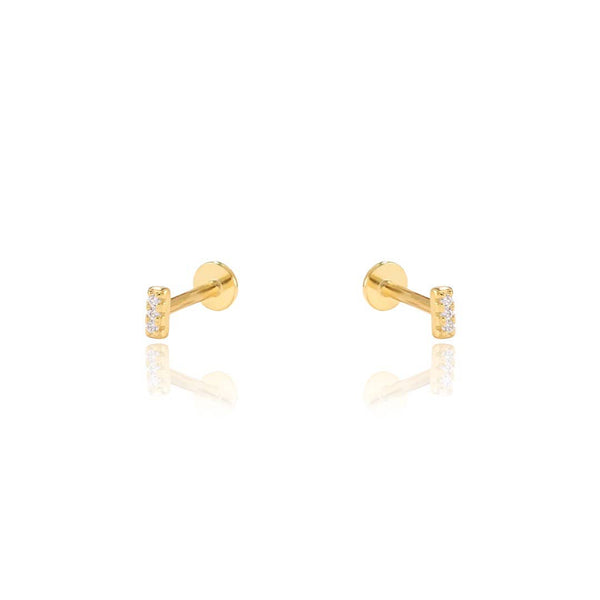 CZ Tiny Bar Screw Flat Back Earrings: Silver