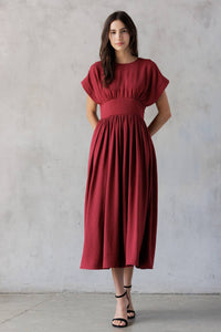 HD2706-1-ELEGANT MIDI DRESS: WINE RED / S - Lulu Bella Boutique