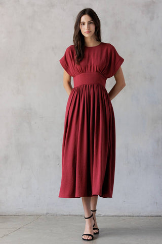 HD2706-1-ELEGANT MIDI DRESS: WINE RED / S - Lulu Bella Boutique