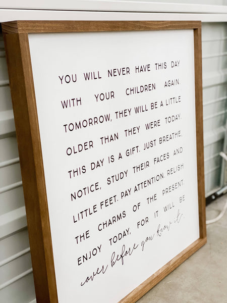 You Will Never Have This Day | Mother's Day Gifts: White / Dark Walnut / 9x9" - Lulu Bella Boutique