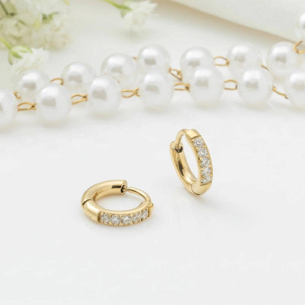 14K Gold Filled PLUS CZ Stone Huggie Earrings: Gold