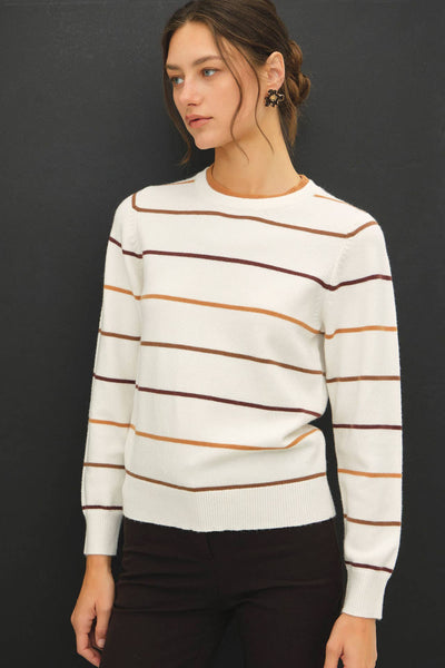 DOUBLE LAYERED LOOK  STRIPE SWEATER TOP : IVORY