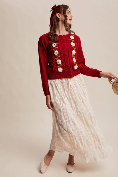 Handmade Crochet Flower Cardigan: Red