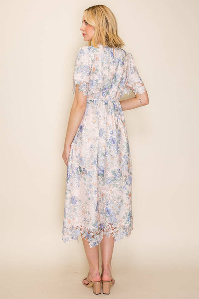 Floral Lace Midi Dress with Scalloped Hem: Multi / S - Lulu Bella Boutique