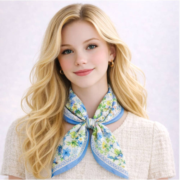 FLORAL PRINT SQUARE SCARF, WLQS 149: BLU - Lulu Bella Boutique