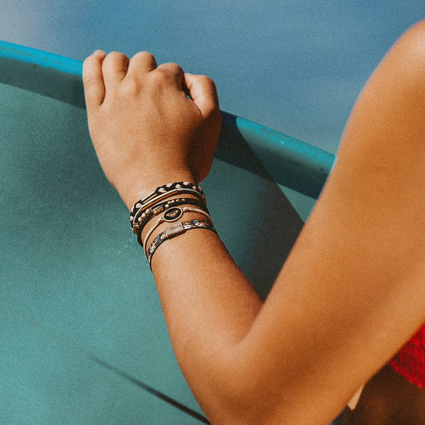 "Roxy Coastal Drift" Black & Neutral Beachy Vibe Hair Tie Bracelets: Small